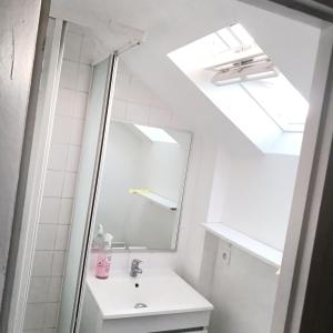 a bathroom with a sink and a mirror at Paradis Maison Entière in Montargis +17 photos