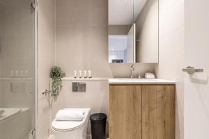 墨尔本Alluring Oasis in the Heart of South Melbourne的配有马桶、水槽和镜子的浴室