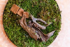 a plate with a piece of meat and some grass at Flexible SelfCheckIns 114 - Zagreb - Bedroom - Loggia in Zagreb