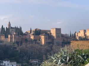 un grand château au sommet d'une colline dans l'établissement Casa Cueva Sacromonte BeneVarez Brother Law SL, à Grenade