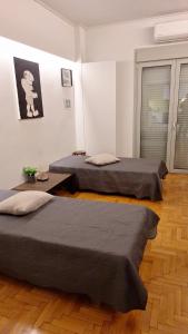 a room with two beds in a room at Xenia's Cozy Apartment (near Acropolis Museum) in Athens