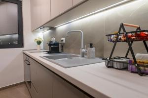 a kitchen with a sink and a counter top at Luxury living by Dazzie in Skopje