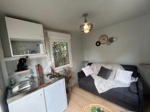 Kuchyň nebo kuchyňský kout v ubytování La chambre du puits avec 2 jacuzzis , sauna et Hammam privatif