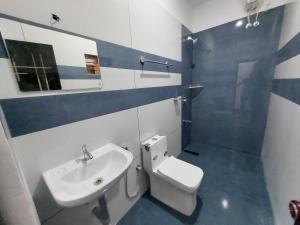 a bathroom with a sink and a toilet at Marari Irine Homestay in Mararikulam +43 photos