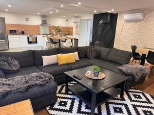 a living room with a couch and a table at Appartement de luxe in Bussières-lès-Belmont