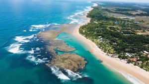 an aerial view of a beach and the ocean at Pousada Ponta da Baleia in Barra Grande