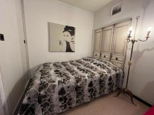 Un dormitorio con una cama y un cuadro en la pared. en Logement entier à 50 métre de la Parc de la Tête d'Or, en Villeurbanne
