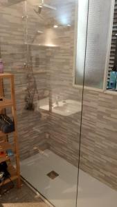 une salle de bain avec douche et lavabo dans l'établissement Appartamento il Gelsomino, à Orvieto