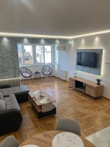 a living room with a couch and a tv at Apartment Ninana in Belgrade