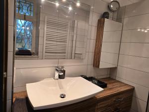 a bathroom with a white sink and a mirror at Villa Valerius in Kottenheim +23 photos