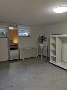 an empty room with a potted plant in the corner at Ferienhaus Wanderlust in Waltershausen +18 photos