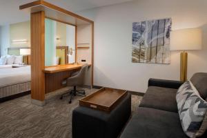 a hotel room with a couch and a desk and a bed at SpringHill Suites Alexandria in Alexandria +13 photos