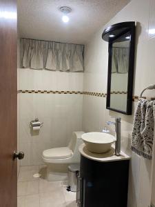 a bathroom with a sink and a toilet and a mirror at Luna Llena in Monterrey +35 photos