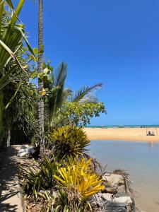 a beach with palm trees and a body of water at KitNet em Caraíva-Nova Caraíva in Caraíva +16 photos