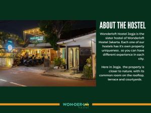 an advertisement for a restaurant at night time at Wonderloft Hostel Jogja in Yogyakarta +61 photos