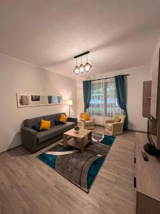 a living room with a couch and a table at Alberta Apartments in Braşov