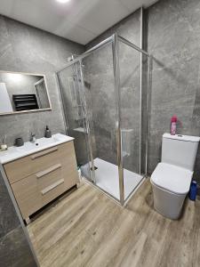 a bathroom with a shower and a toilet and a sink at Inspiracion Valencia in Valencia
