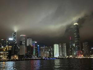 a view of a city skyline at night at 杏花小筑商务大床房 b in Hong Kong