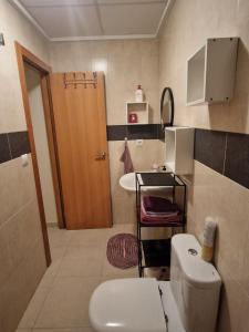 a small bathroom with a toilet and a sink at Lovely Beach flat, ground floor, with fast WiFi, AC and Heating in Bellreguart