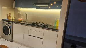 トリバンドラムにある'Savitham' Luxury Flat with Swimming Pool in Trivandrumのシンクと洗濯機付きのキッチン +11枚の写真
