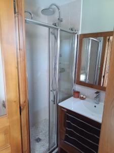 a bathroom with a shower and a sink at Casa Carmen in Alcolea de Cinca