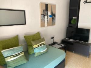 ジローナにあるCENTRICO y ACOGEDOR APARTAMENTOのソファと薄型テレビのあるリビングルーム