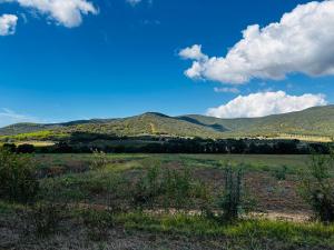 a view of a field with mountains in the background at Alla Meria in Castiglione della Pescaia