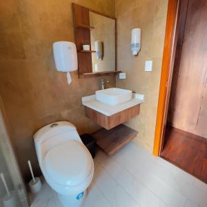 a bathroom with a toilet and a sink at Amplio Departamento Familiar en Loja in Loja +22 photos