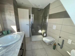 a bathroom with a sink and a toilet at Maison de charme - 7 personnes - centre ville in Obernai +25 photos