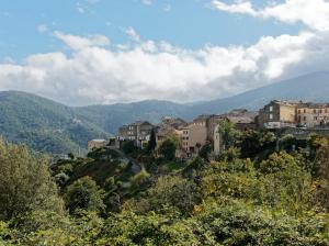 a village on a hill with mountains in the background at COCON AUX SENTEURS de CORSE et VUE EXCEPTIONNELLE in Linguizzetta