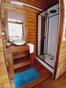 Un baño con lavabo y ducha de cristal. en Le Rayon de soleil, en Deshaies 20 fotos más