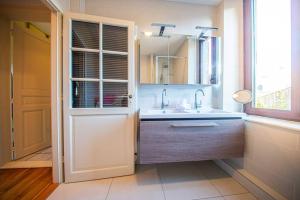 ein Badezimmer mit Waschbecken und Spiegel in der Unterkunft Le grand Géromois - Spacious - Private parking in Gérardmer + 29 Fotos