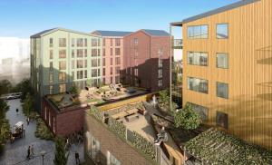 StraumeThon Partner Hotel Straume的城市建筑的俯视图