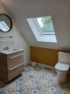 a bathroom with a toilet and a skylight at Le Moole Veld in Steenbecque +34 photos