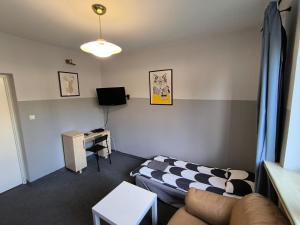 Televízia a/alebo spoločenská miestnosť v ubytovaní Wilanowska Hostel