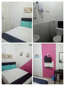 4 fotos de una habitación con cama y baño en Langkawi Western Motel, en Pantai Cenang 5 fotos más