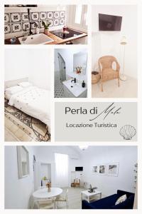 モーラ・ディ・バーリにあるPerla di Molaのベッドとテーブルのある部屋の写真のコラージュ