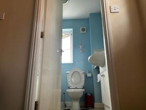 ein Badezimmer mit Toilette und Fenster in der Unterkunft Brades Rise House - 3 bedroom house with 2 toilets with a private garden in Birmingham + 30 Fotos