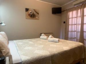 sypialnia z dużym łóżkiem i ręcznikami w obiekcie Hotel Punta Lavalle w mieście San Luis