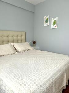 a bedroom with a large bed with a white bedspread at Villa Crespo Movistar Arena in Buenos Aires