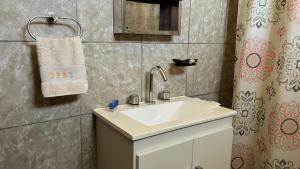 a bathroom with a sink and a shower curtain at Refugio Mendoza in Godoy Cruz +45 photos