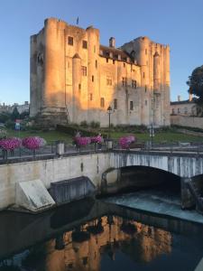 a castle with a pond in front of it at Super studio coup de cœur in Niort