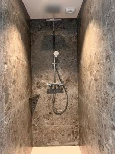 a bathroom with a shower in the corner of a room at L'abri Côtier in Jard-sur-Mer +3 photos
