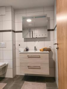 a bathroom with a sink and a mirror at Haus Jakob in Filzmoos +20 photos