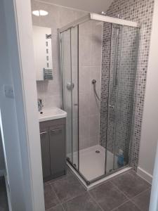 a bathroom with a shower and a sink at Stylish house in Roydon in Roydon