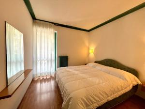 una camera da letto con un letto grande e una finestra di Trilocale Sport Campiglio 403 a Madonna di Campiglio