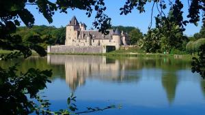 a castle sitting on top of a body of water at Maison à la Campagne in La Chapelle-dʼAngillon