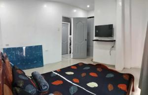 Una sala de estar con un sofá y un televisor en Baguio transient house kalachuchi unit, en Baguio