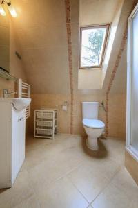 Un baño con inodoro, lavabo y ventana. en Pensjonat Arnika, en Zakopane 74 fotos más