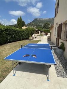 un tavolo da ping pong con due palline da ping pong di VILLA LA LOUBIANE VI4428 By Riviera Holiday Homes a Vence